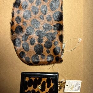 Leopard Print Fur Clutch and Wallet Set